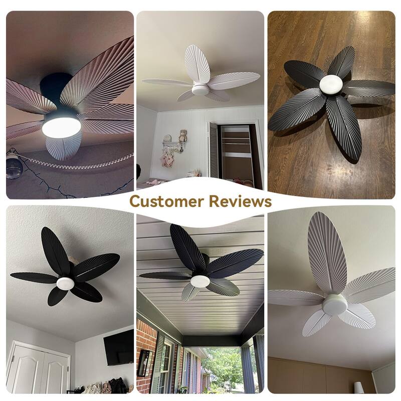 42 Inches Flush Mount Ceiling Fan with Light and Palm Leaf ,3CCT Dimmable LED Integrated,for Indoor and Outdoor - 42 Inches
