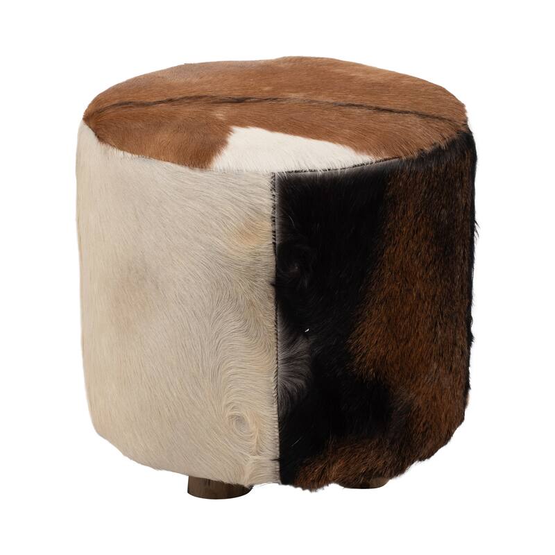 Sagebrook Home Neutral 18 Inch Cowhide Farmhouse Ottoman Stool