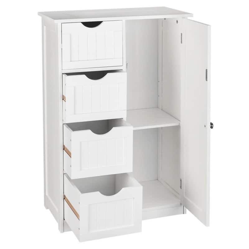 White 4-drawer Single Door Bathroom Storage Cabinet