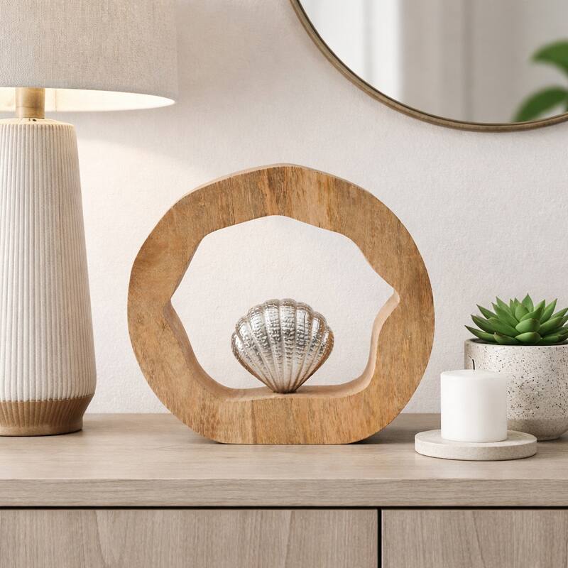 Decorative Figurine on Round Wooden Stand Sculpture