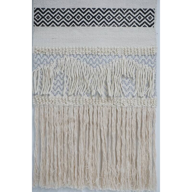 Home&Manor Wool and Cotton Large Macrame Wall Hanging with Rod Included - Exact Size