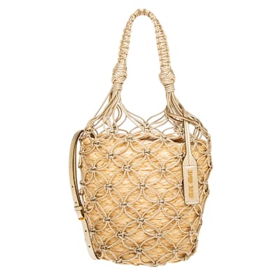Miu Miu Leather and Raffia Bucket Bag