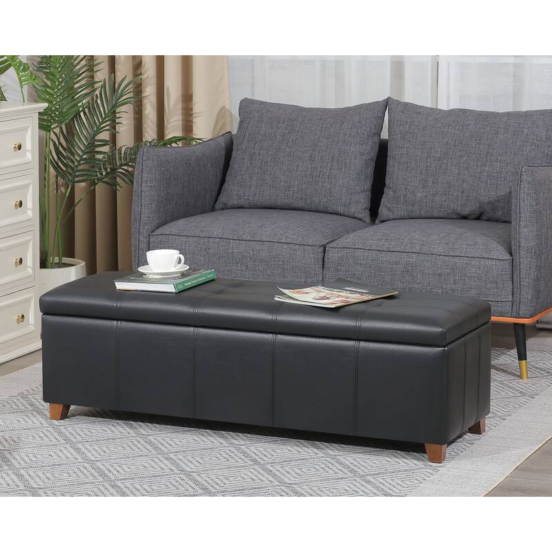 Adeco 48" Faux Leather Storage Ottoman Bench with Double-Stitch - 48.4"x14.96"x15.35"