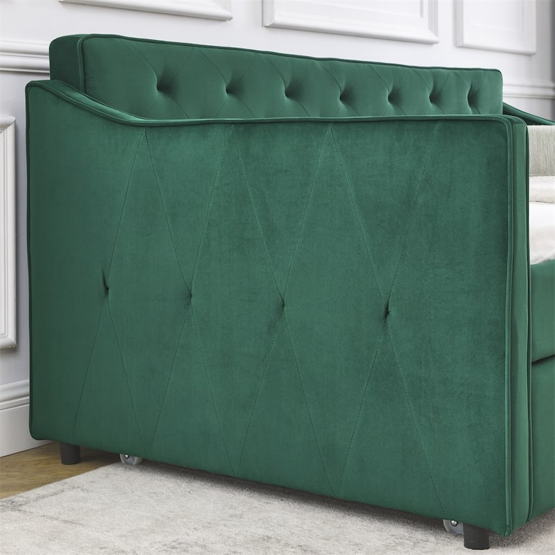 Twin Size Daybed with Twin Size Trundle Upholstered Tufted Sofa Bed