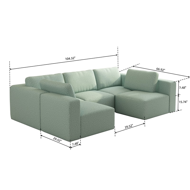 104.32" Yarn Fleece Modular Sectional Sofa Set with Chaise & Ottoman, U-Shaped 5-Seater Sleeper