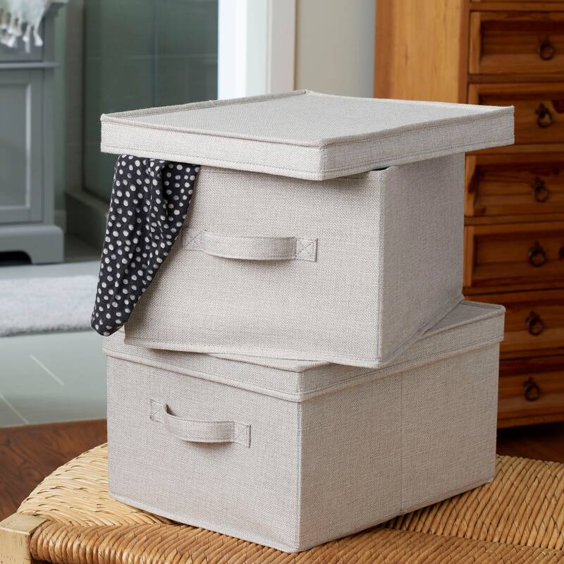 Household Essentials Canvas Storage Bins with Removable Lids (Set of 2) - Large