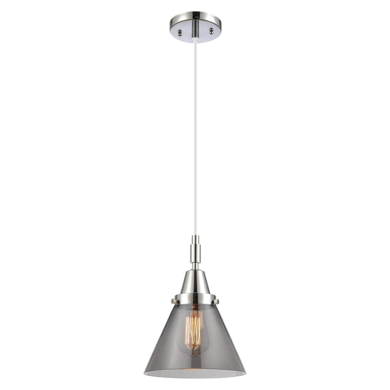 Innovations Lighting Downtown Urban - Caden Cone - 1 Light 8" Cord Hung Mini Pendant - Polished Chrome/Light Smoke Shade