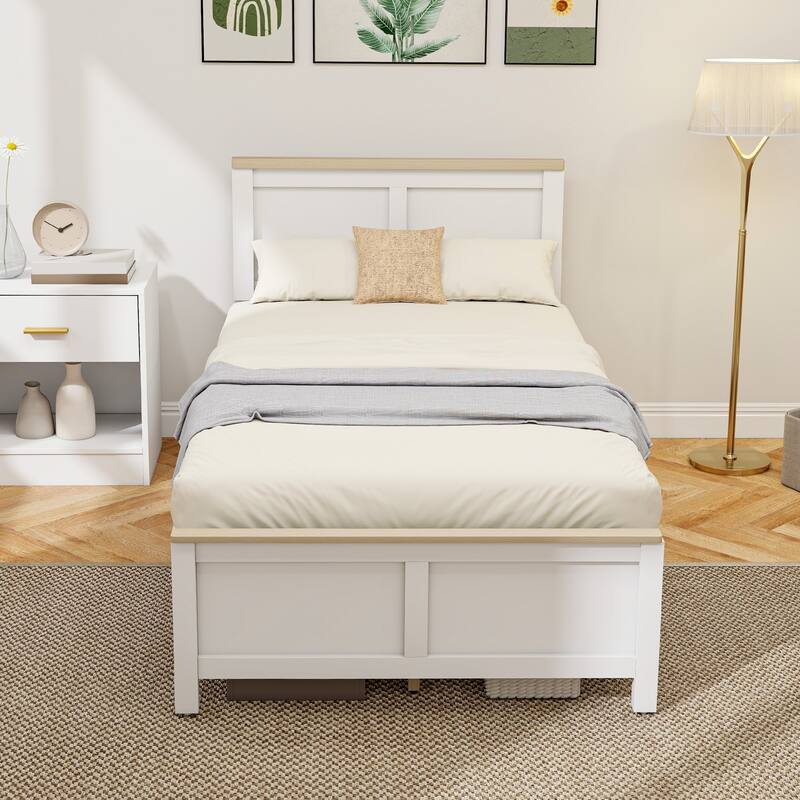 HOMCOM Twin Size Bed Frame with Headboard and Footboard, Twin Platform Bed Frame with Wooden Slats, Under-Bed Storage