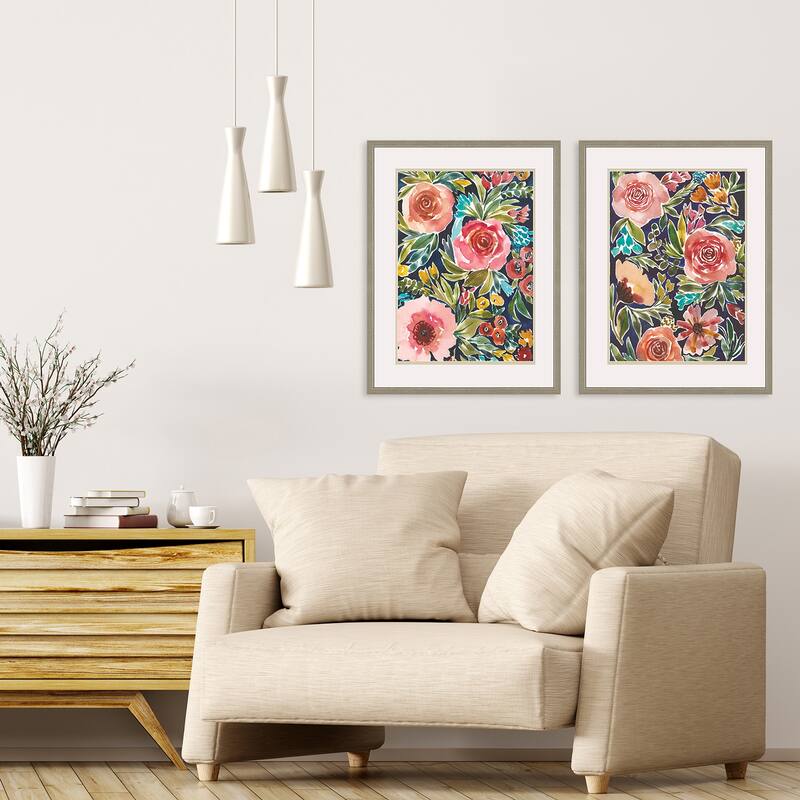 Flower Patch S/2 Framed Art Giclee Under Glass - Multi-Color