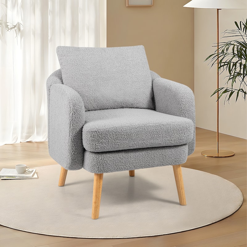 Gymax Sherpa Accent Chair Set of 2 w/ Seat Cushion & Pillow Rubber