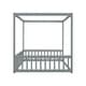 preview thumbnail 31 of 32, Full Size Pine Wood Canopy Frame Floor Bed with Fence and Guardrails for Bedroom