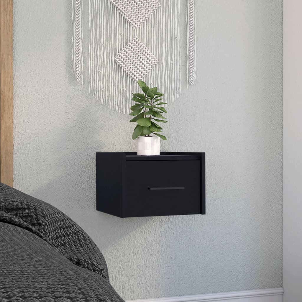 Wall-Mounted Floating Nightstand with Single Drawer - Black