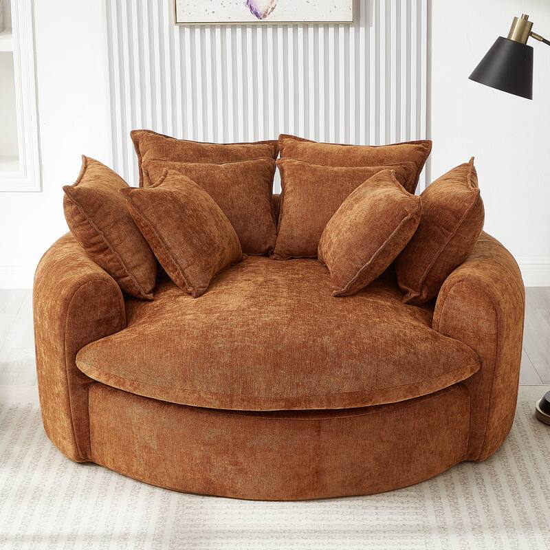 Roomfitters Oversized Round Chaise Sofa 59.8" Upholstered Loveseat with 8 Pillows, Accent Chair for Living Room - Orange
