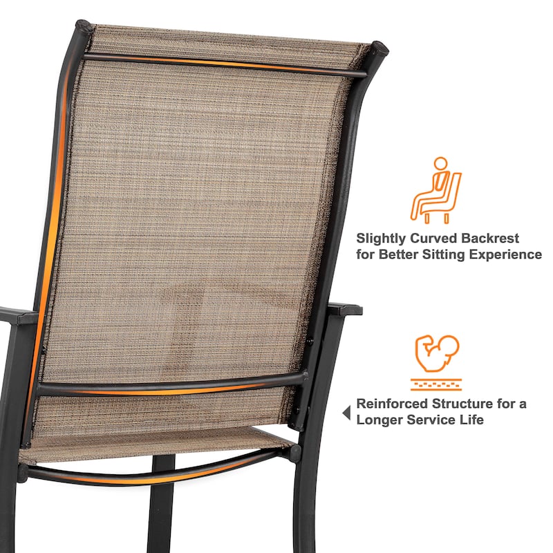 NUU GARDEN Iron Textilene Dining Chair, Brown, Set of 2