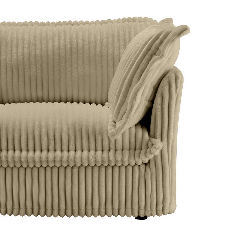 GDFStudio - Slipcovered 2-Seater 83.4" L-Shaped Corduroy Sectional Loveseat Sofa with Ottoman