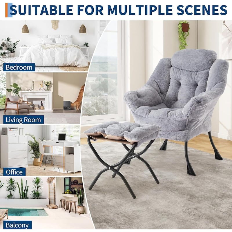 Lazy Chair with Ottoman, Modern Lounge Accent Chair, Leisure Sofa Armchair with Footrest