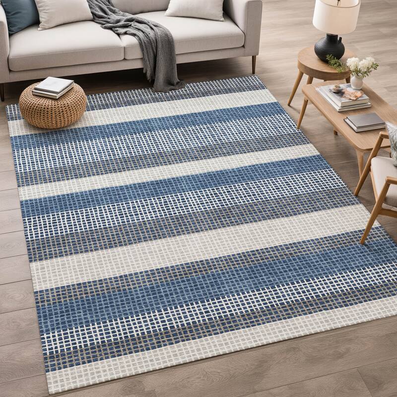 Machine Washable Indoor/ Outdoor Cabana Stripe Chantille Rug