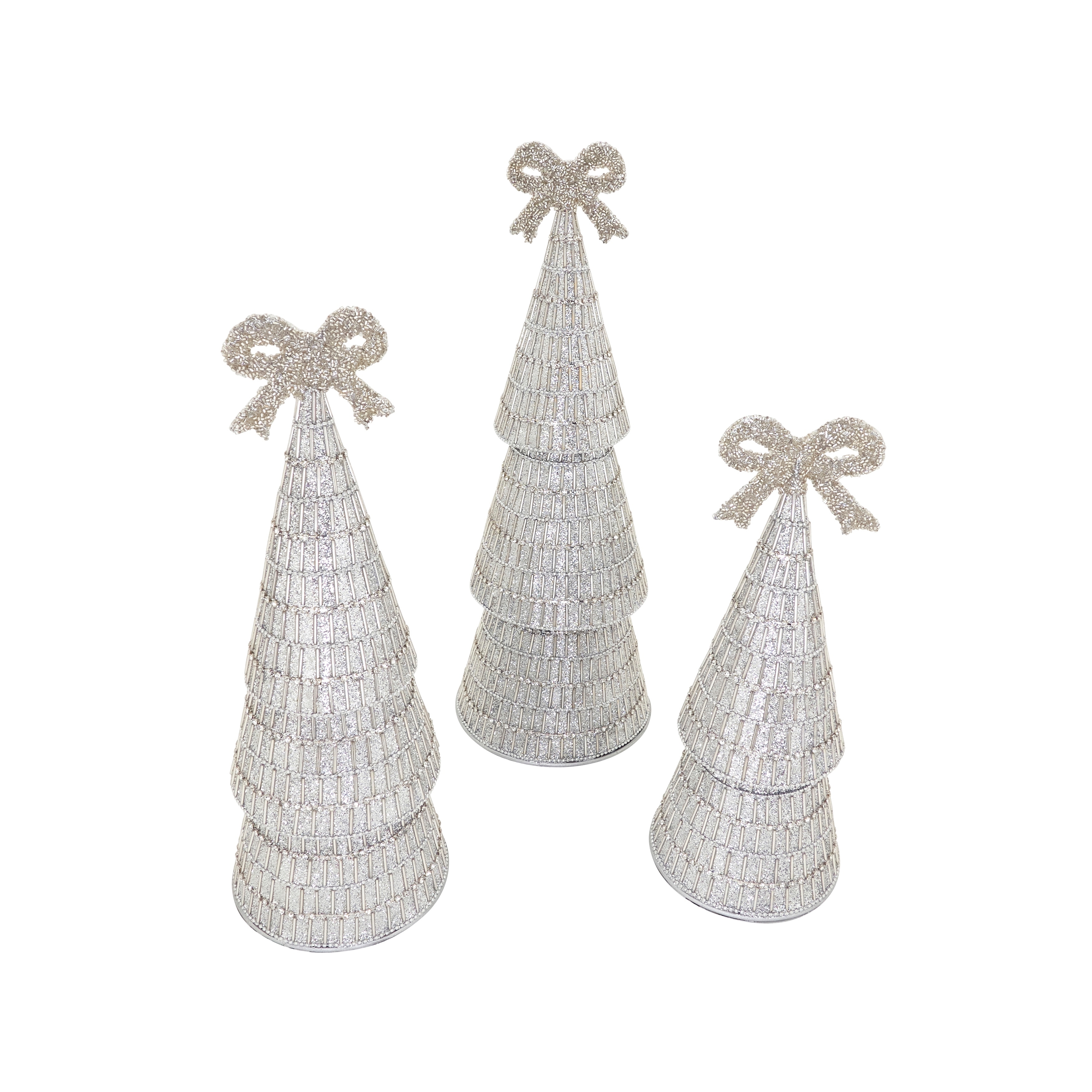 Beaded Christmas Tree Figurine - Embellished Tabletop Decor for Shelves, Mantels and Centerpieces