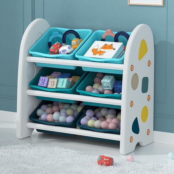 Wooden Kids' Toy Storage Organizer with 6 Plastic Bins,White Color ...