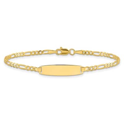 Curata 14k Yellow Gold 5.5mm Figaro Diamond Cut ID Bracelet Options: 7" 8"