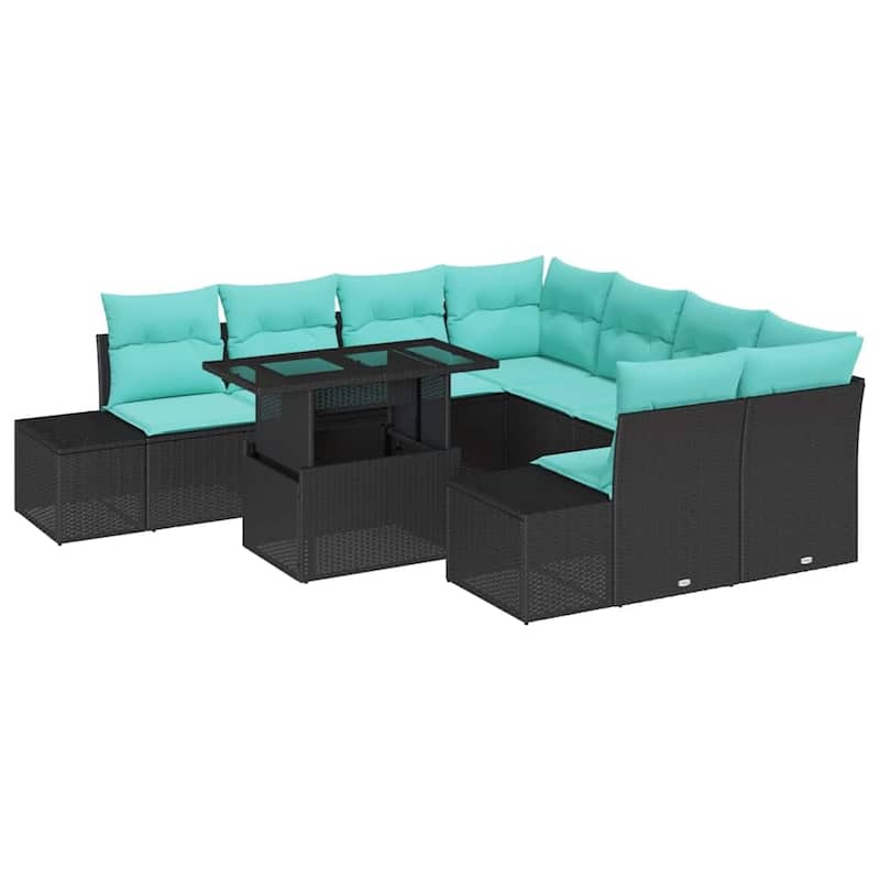 vidaXL 9 Piece Garden Sofa Set with Cushions - 103.9×92.1×27.2