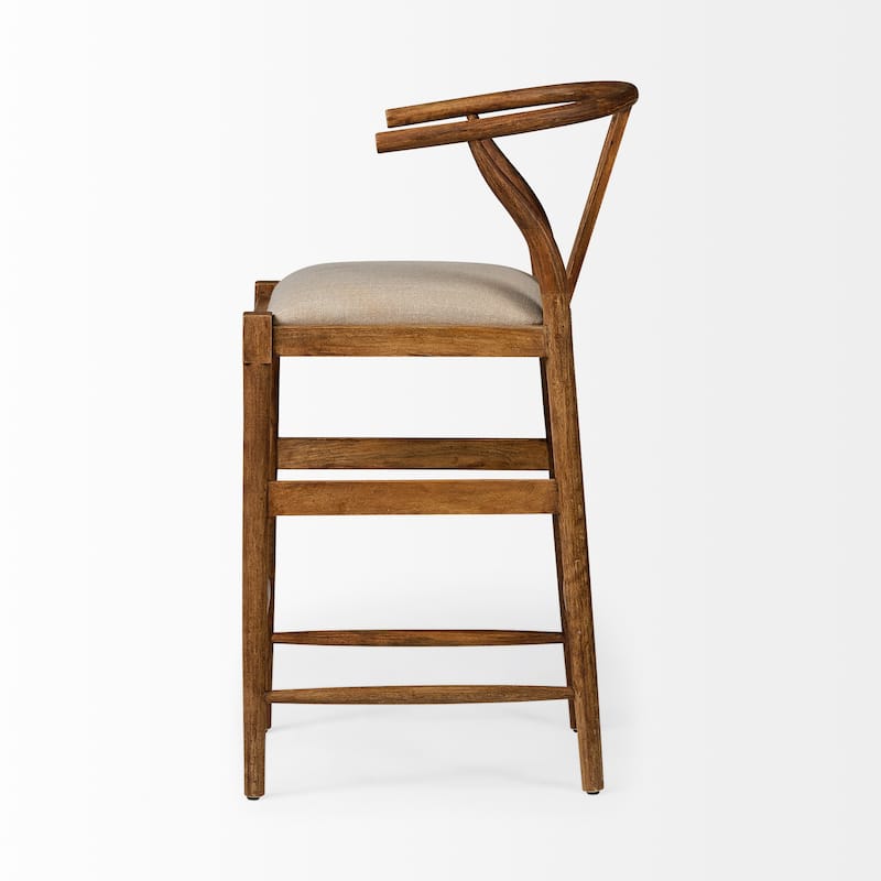 Trixie 37.5" Total Height Cream Upholstered Seat Brown Wood Frame Counter Stool
