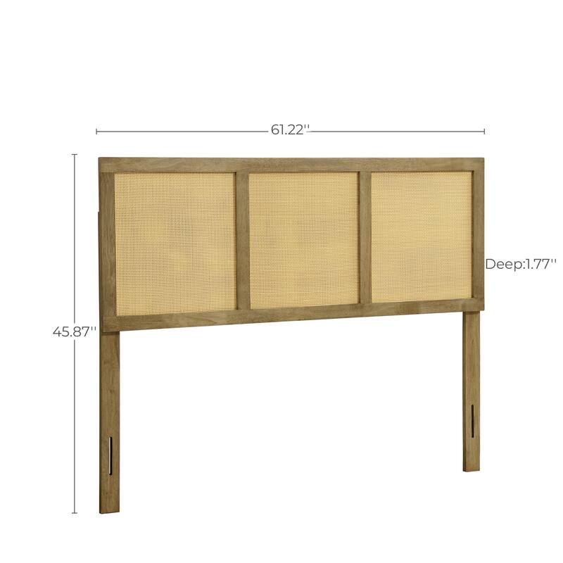 Natural Finish Rubberwood with Rattan Panels Headboard, King or Queen (Headboard Only)