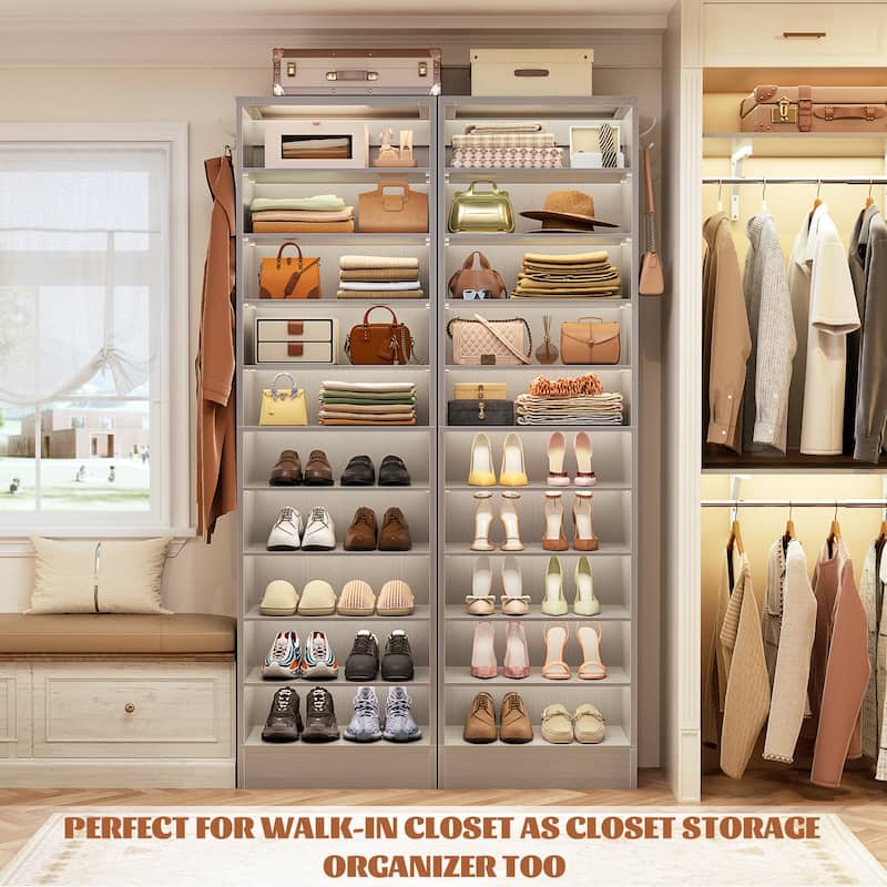 Freestanding 10-Tier Shoe Storage Cabinet,Narrow Wood Shoe Rack Shoe Organizer,Sturdy Closet Organizer Open Display Cabinet