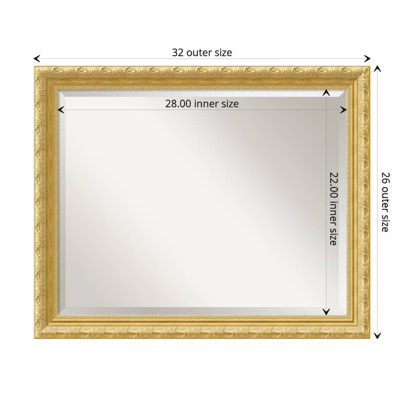 Beveled Wood Wall Mirror, Versailles Gold - Outer Size: 32 x 26 in