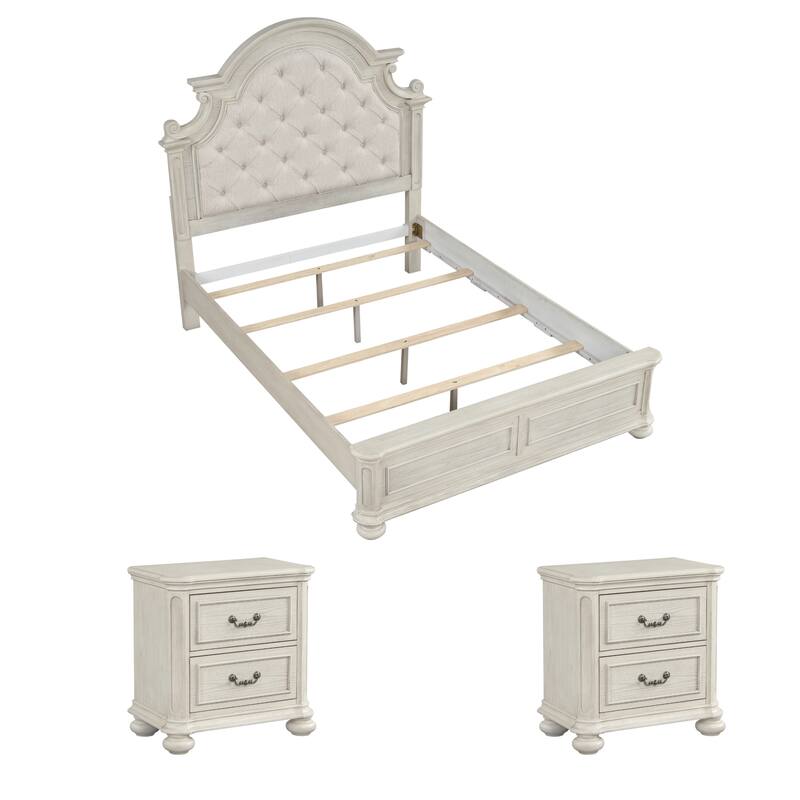 Roundhill Furniture Nelson French Traditional 3-Piece Bedroom Set, Antique White