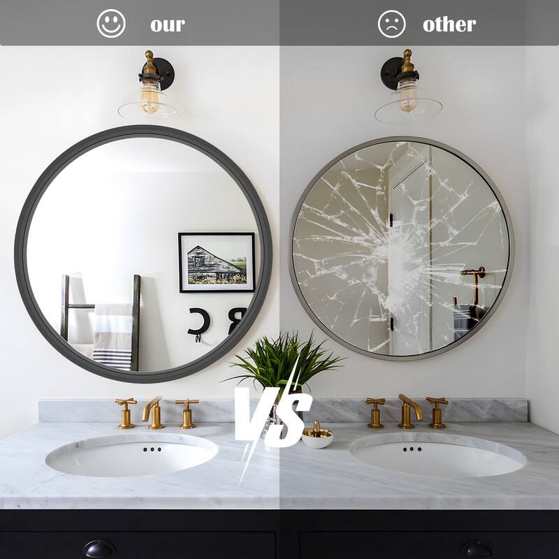 Classic Wooden Frame Farmhouse Round Wall Mirror