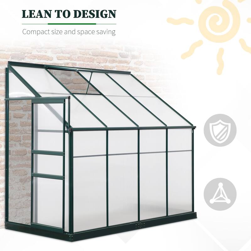 Outsunny Walk-In Garden Aluminum Polycarbonate Greenhouse with Roof Vent for Plants Herbs Vegetables