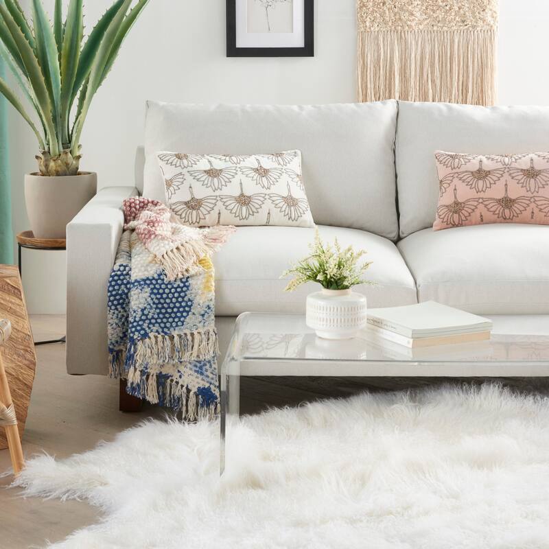 Mina Victory Beaded Flowers Throw Pillow