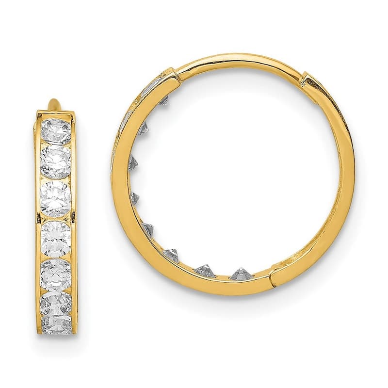 Curata 14k Yellow Gold 15x3mm Cubic Zirconia Hinged Hoop Earrings