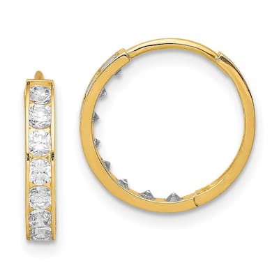 Curata 14k Yellow Gold 15x3mm Cubic Zirconia Hinged Hoop Earrings