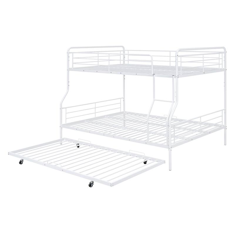 Modern Full XL Over Queen Metal Bunk Bed with Twin Size Trundle