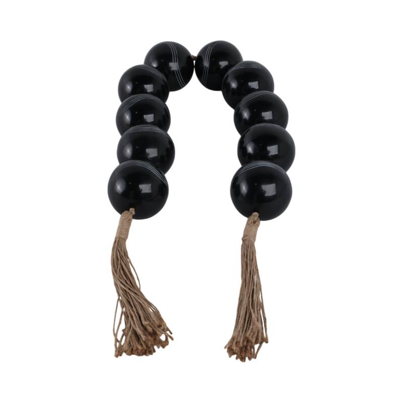 Resin Decorative Carved Beads with Tassels Modern Accent - 49" Black - 49" x 3" x 3" - 49" x 3" x 3" - Black