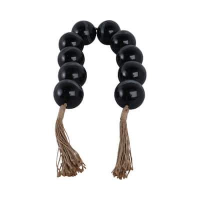 Resin Decorative Carved Beads with Tassels Modern Accent - 49" Black - 49" x 3" x 3"