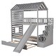 preview thumbnail 8 of 6, Kids Twin House Bunk Bed with Slide, Trundle, and Storage Stairs, Pine Wood Frame with Roof and Window Design