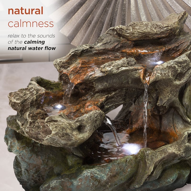 Alpine Corporation 10" Tall Tabletop 3-Tier Waterfall Rock Fountain with LED Lights