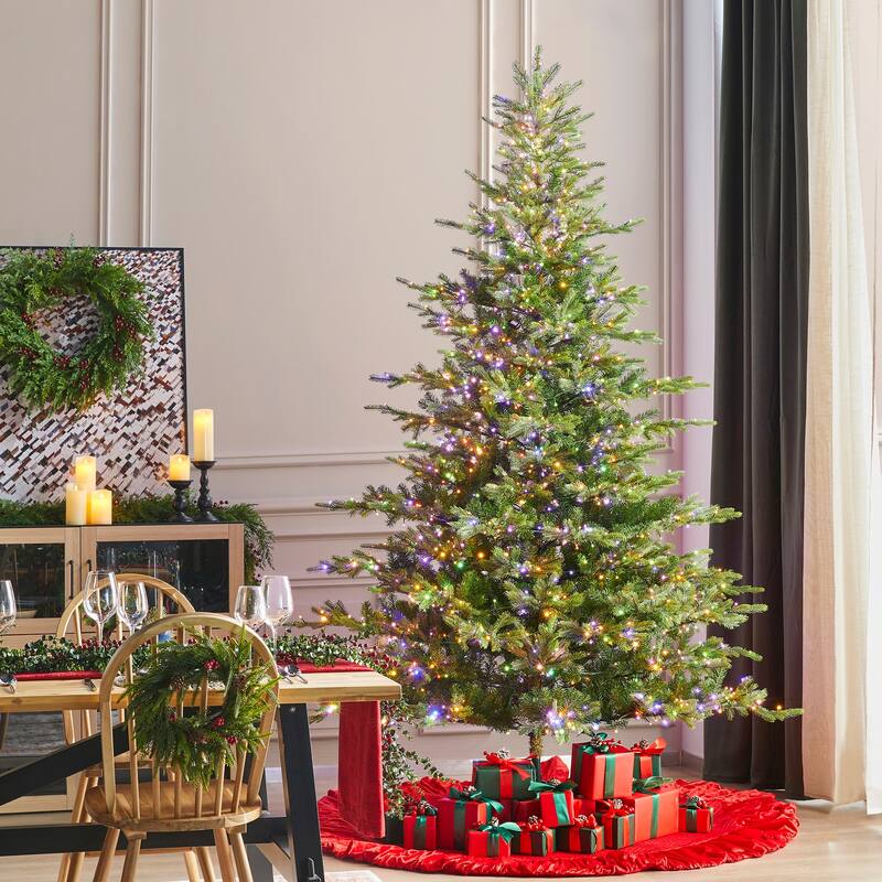 Glitzhome 7.5ft/9ft Pre-Lit Full Fir Artificial Christmas Tree w/Foot Pedal & Remote Control Simple Setup