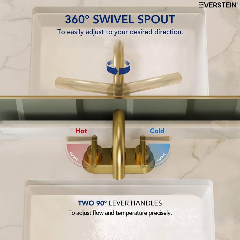 4" Centerset 3 Holes Double Handle 360° Swivel Bathroom Sink Faucet