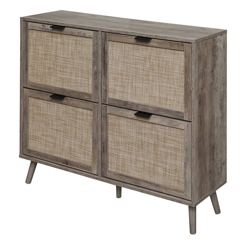 Elegant Shoe Cabinet with Double-Layer Doors,Sturdy Pine Legs and Adjustable Backplane