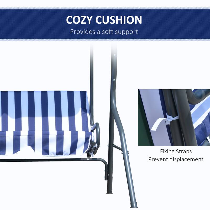 Outsunny 3-Person Porch Swing with Canopy, Patio Swing Chair, Outdoor Canopy Swing Bench with Adjustable Shade, Cushion