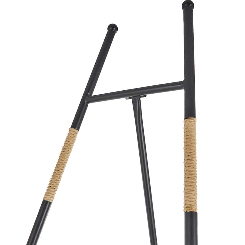 Metal Slim Foldable 2 Tier Display Easel with Wrapped Rattan Accents - Black - Roche River Decor