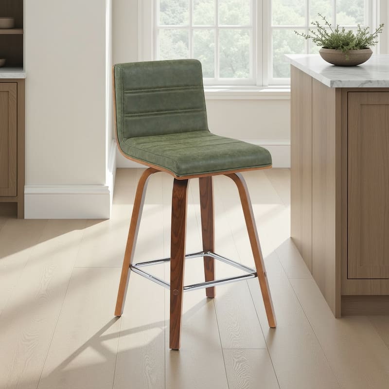 Skara Mid-Century Swivel Counter Stool, Upholstered Counter Height Chair with Bentwood Legs
