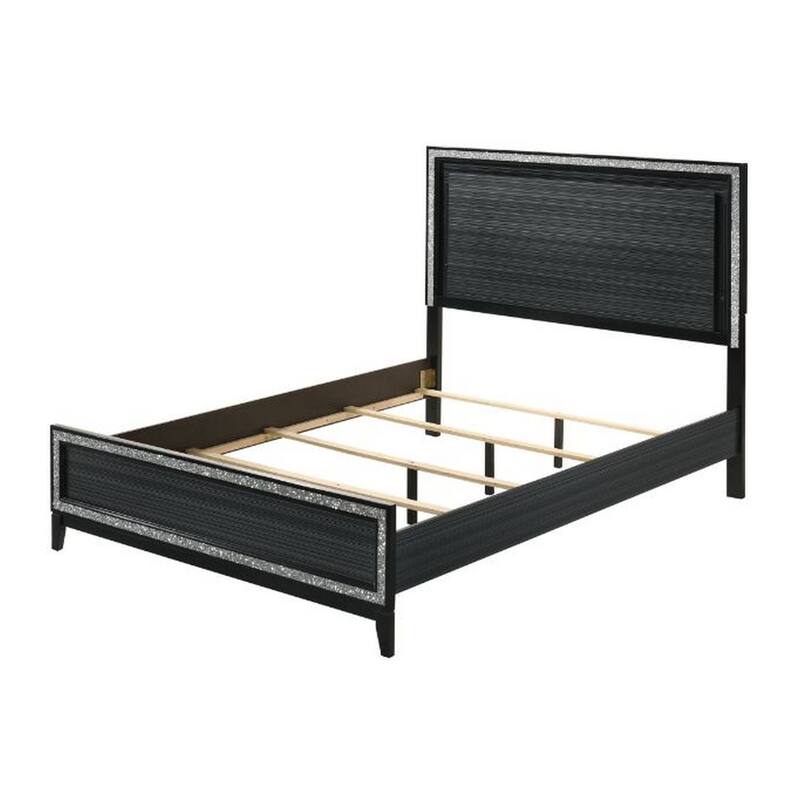 Queen Bed with LED Headboard and Shimmering Trim, Black