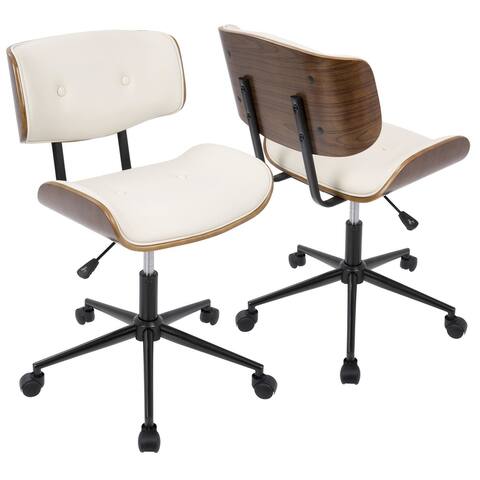 Lumisource Lombardi Mid-Century Office Chair With Swivel And Cream - 21.5"Lx20"Wx31-34.5"H