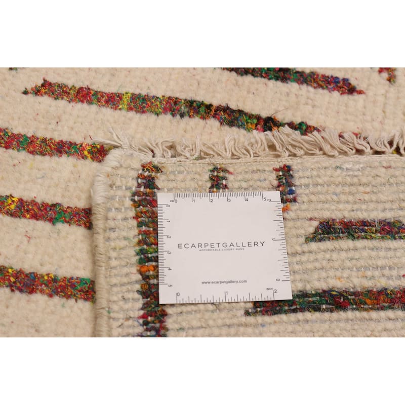 ECARPETGALLERY Hand-knotted Silk Shadow Cream Viscose, Wool Rug - 4' 9" x 7' 3"