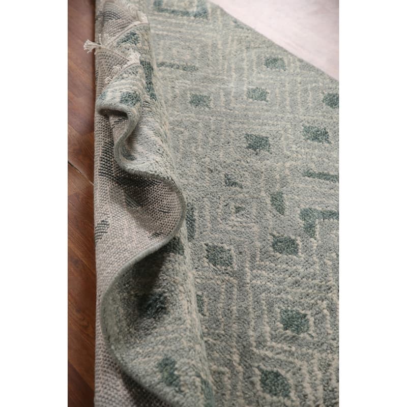 Gray & Green Moroccan Indian Area Rug Handmade Wool Carpet - 4'9"x 8'1"